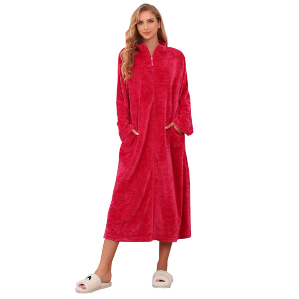 Alwyn Home Women''s Zip Up Fleece Warm Robe Plush Night Dressing Zipper